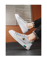 Noxwea - New Shoes for Men Leather Casual Shoes Trend Flat Skateboard Shoes Youth Street Cool Lace-up Sneaker