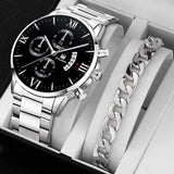 Noxwear -  Mens Fashion Business Quartz Watch Fashion Fake Three Eye Six Pin Calendar Men Watch Stainless Steel Belt Men Watches