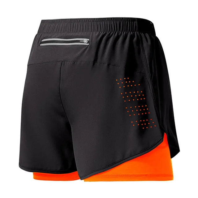 Noxwear - Men's Running Shorts Quick-drying Fitness Black Double Layer Shorts Men New Sport Workout Training Bodybuilding Short Pants