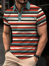 Noxwear - Men's Short Clothes Sleeved Lapel 3D Digital Printed Striped Polo Shirt Summer  Man's Business Casual Top Clothes Oversized