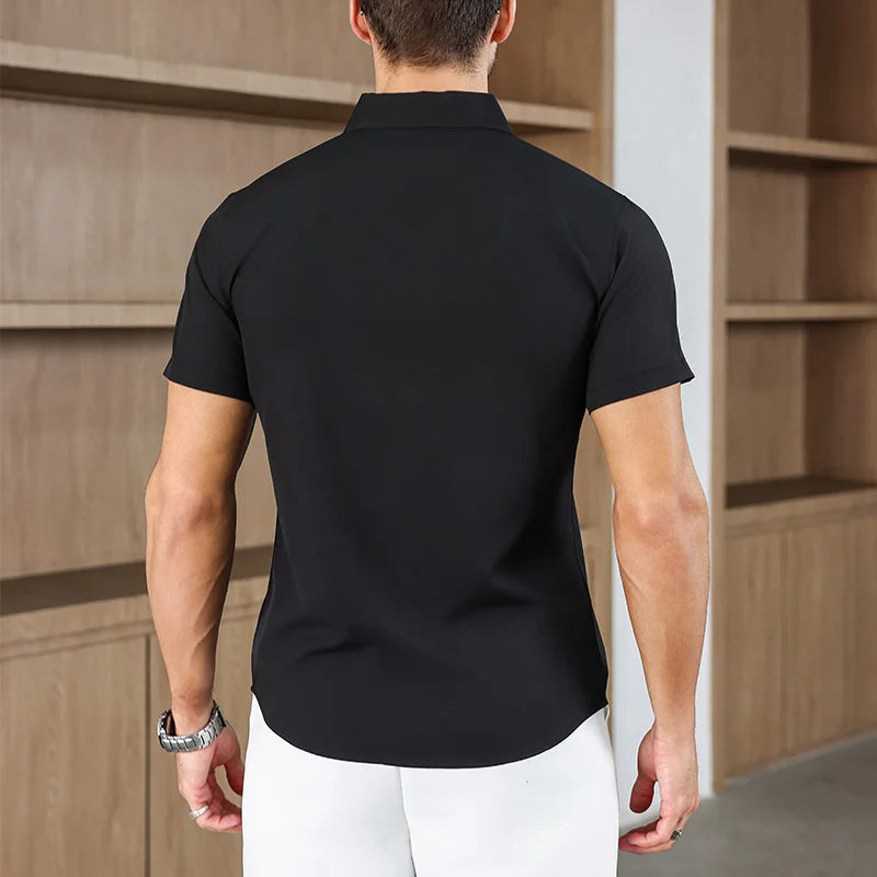 Noxwear -New Men's Business Casual Solid Color Short Sleeved Shirt for Summer Fashion No Ironing Comfortable and Versatile Top