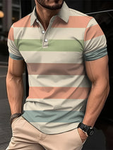 Noxwear - Men's Short Clothes Sleeved Lapel 3D Digital Printed Striped Polo Shirt Summer  Man's Business Casual Top Clothes Oversized
