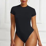 Noxwear Sexy One Piece Bodycon Bodysuit Short Sleeve O Neck Open Basic White Black Red Overalls Women Body Top Skinny Rompers Female