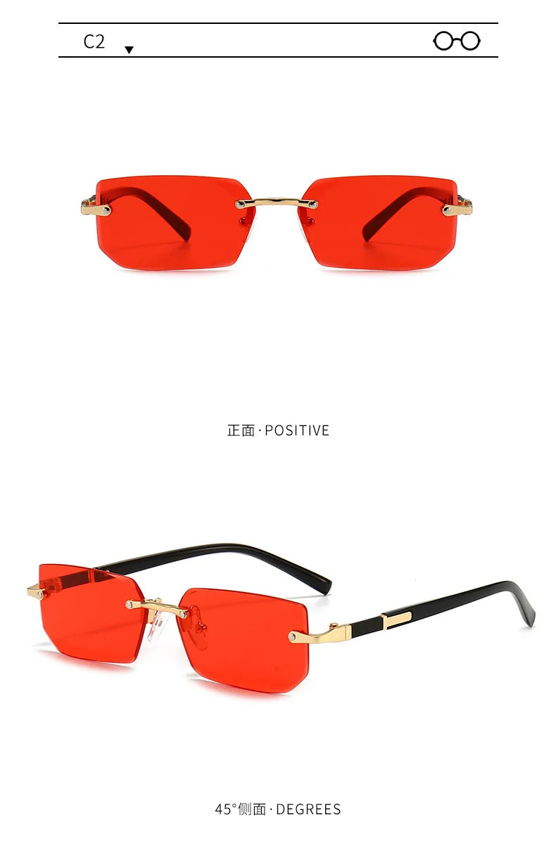Noxwear - Rimless Sunglasses Rectangle Fashion Popular Women Men Shades Small Square Sun Glasses For Female Male Summer Traveling Oculos
