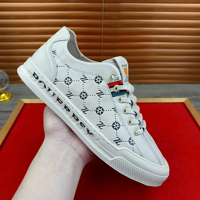 Noxwear - European New Shoes for Men Genuine Leather Casual Shoes Trend Print Flats Skateboard Shoes Youth Street Sneakers