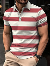 Noxwear - Men's Short Clothes Sleeved Lapel 3D Digital Printed Striped Polo Shirt Summer  Man's Business Casual Top Clothes Oversized