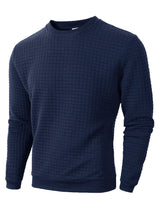 Noxwear - Autumn Men's Crew Neck Pullover Solid Color Casual Jacquard Check Sweatshirt Long Sleeve Warm Slim Sweaters Knitted Streetwear