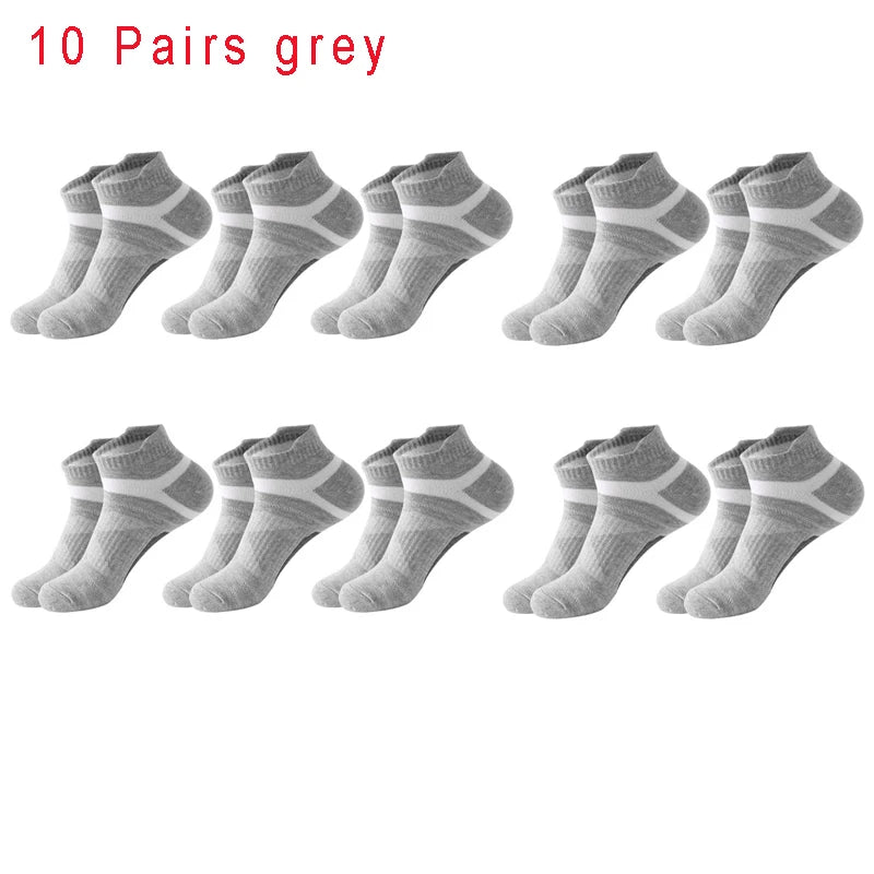 Noxwear - 5 Pairs High Quality Socks Men Summer Outdoor Casual Cotton Socks Short Breathable Black Ankle Socks Run Sports Socks Size 38-45