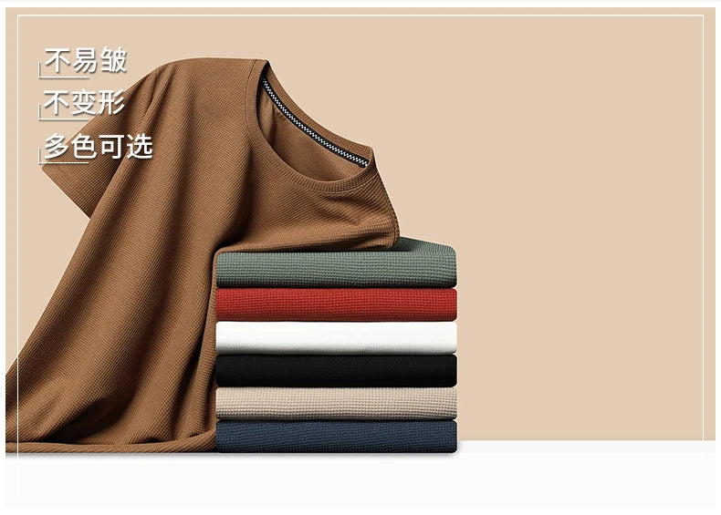 Noxwear - New Summer Waffle Round Neck Short Sleeved T-shirt for Men's Short Sleeved Top