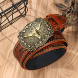 Noxwear - Western Cowboy Belt Cowhead Big Plate Buckle Trend Retro Belt Punk Style Pu Leather Belt
