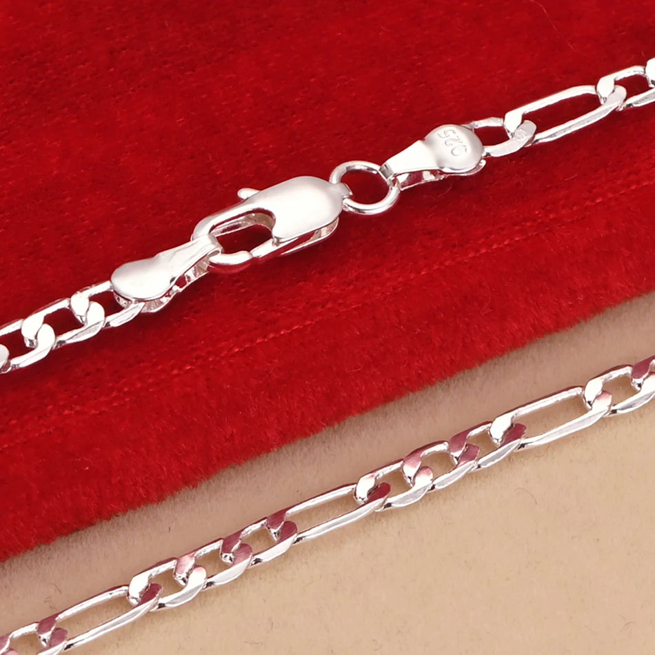 Noxwear - Noble new arrive 925 sterling silver 4MM chain for men Women Bracelet Necklace jewelry set lady Christma gifts charms wedding