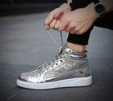 Noxwear - Men's Boots Nightclubs Fashiona Sequins With Diamonds Gold Leather Boots Trendy High Top Sports Casual Shoes Large Size 38-48
