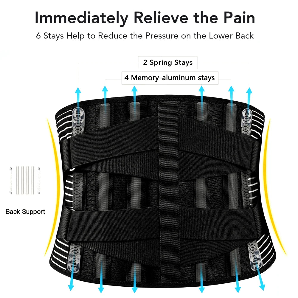 Noxwear - Lower Back Brace with 6 Stays Anti-skid Orthopedic Lumbar Support Breathable Waist Support Belt for Men Women Gym Pain Relief
