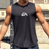 Noxwear - Summer New Trend Men's Pullover Round Neck Mesh Bottom Shirt Sports Fitness Swimming Running Shirt Sleeveless Vest Quick  Dry