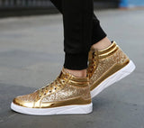 Noxwear - Men's Boots Nightclubs Fashiona Sequins With Diamonds Gold Leather Boots Trendy High Top Sports Casual Shoes Large Size 38-48