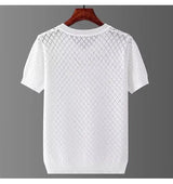 Noxwear - Men's Ice Silk Hollow V-neck T-shirt Top Summer Cool Thin Style Chicken Heart Short Sleeves Knitted Top