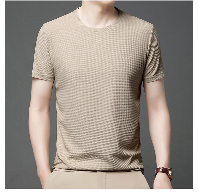 Noxwear - New Summer Waffle Round Neck Short Sleeved T-shirt for Men's Short Sleeved Top