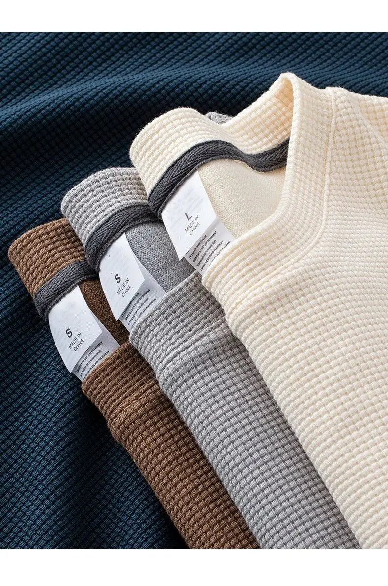 Noxwear - Waffle Short Sleeved T-shirt for Men and Women Summer Japanese Round Neck Half Sleeved Top Loose Casual Solid Color T-shirt