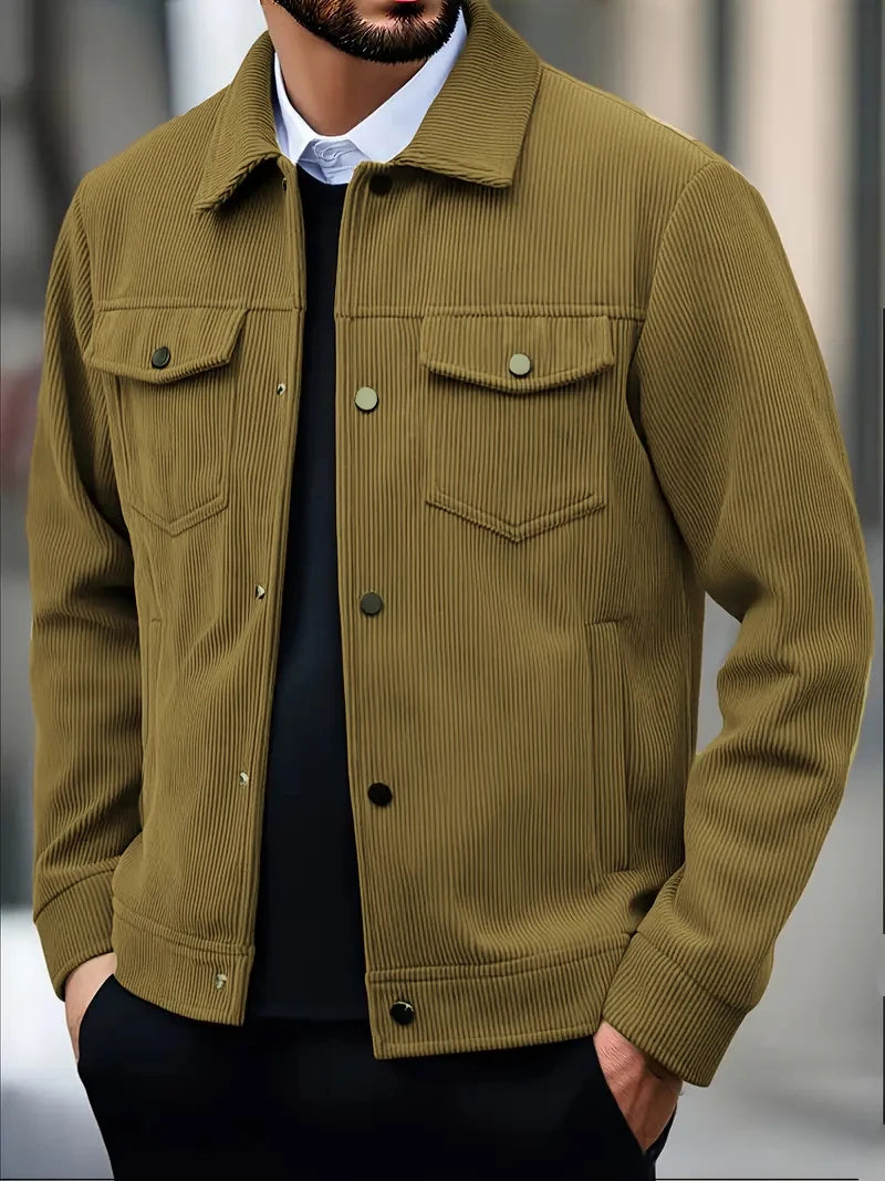 Noxwear - Men's Corduroy Jacket Fashion Casual Solid Color Versatile Top Outerwear for All Occasions