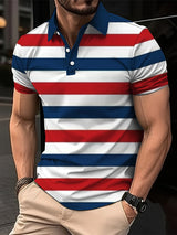 Noxwear - Men's Short Clothes Sleeved Lapel 3D Digital Printed Striped Polo Shirt Summer  Man's Business Casual Top Clothes Oversized