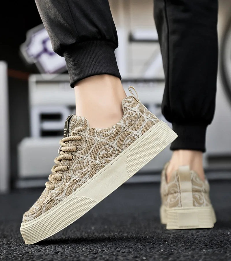Noxwear - Men's Graffiti Prints Canvas Sneakers 2024 Spring Autumn Breathable Fashion Vulcanize Shoes Outdoor Lace Up Men Casual Shoes