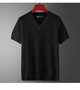 Noxwear - Men's Ice Silk Hollow V-neck T-shirt Top Summer Cool Thin Style Chicken Heart Short Sleeves Knitted Top