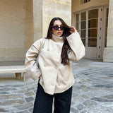 Noxwear Stand Collar Women Winter Woolen Coats 2025 Autumn Single Breasted Loose Female Long Sleeve Jacket Office Lady Street Short Coat