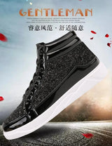 Noxwear - Men's Boots Nightclubs Fashiona Sequins With Diamonds Gold Leather Boots Trendy High Top Sports Casual Shoes Large Size 38-48