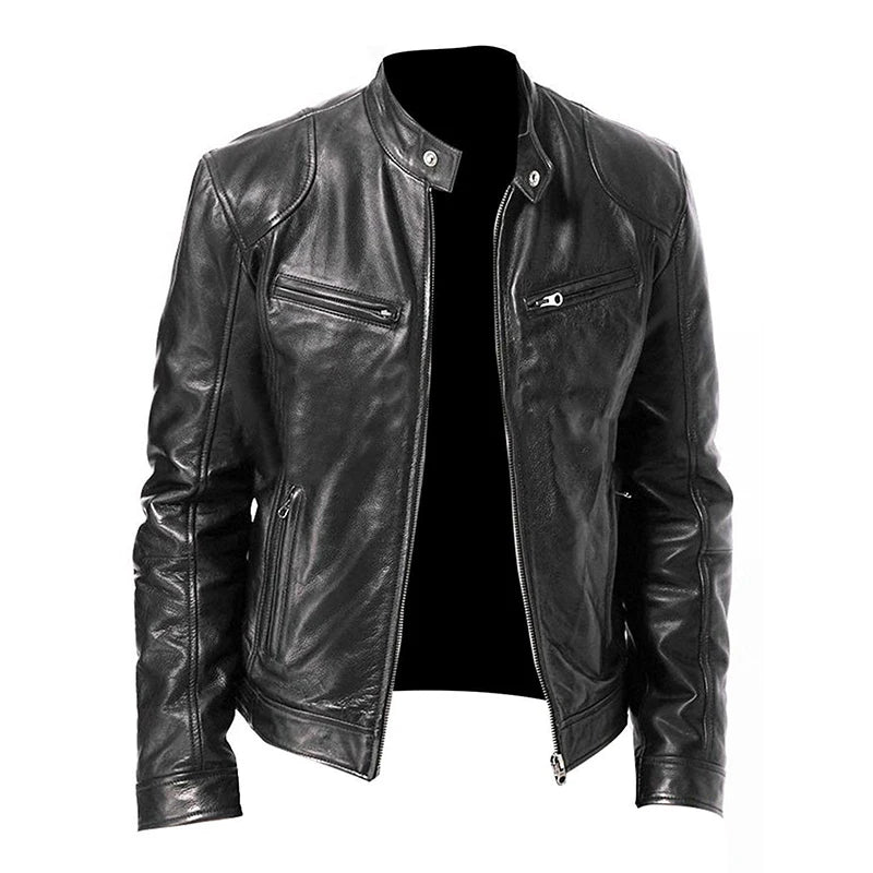 Noxwear - Motorcycle Leather Jackets Man Casual Fashion Motorcycle Coat Slim Fit Lapel PU Jackets Autumn Anti-wind Leather Coat Male