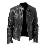 Noxwear - Motorcycle Leather Jackets Man Casual Fashion Motorcycle Coat Slim Fit Lapel PU Jackets Autumn Anti-wind Leather Coat Male