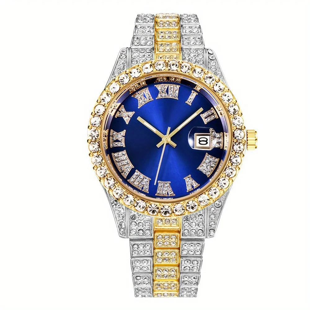 Noxwear - Mens Hip Hop Watch VintagInspired Retro Quartz Timepiece with Oversized Rhinestone Dial and Durable Stainless Steel Band for Men