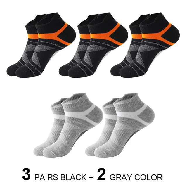 Noxwear - 5 Pairs High Quality Socks Men Summer Outdoor Casual Cotton Socks Short Breathable Black Ankle Socks Run Sports Socks Size 38-45