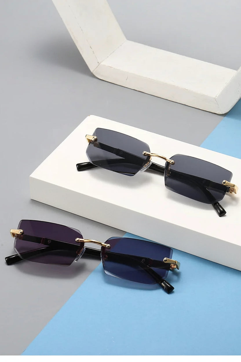 Noxwear - Rimless Sunglasses Rectangle Fashion Popular Women Men Shades Small Square Sun Glasses For Female Male Summer Traveling Oculos