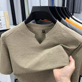 Noxwear - Korean Men's Casual and Fashionable Small V-neck Solid Color Short Sleeved T-shirt Comfortable Summer Versatile Top