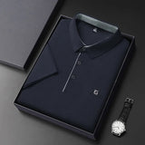 Noxwear - New Men's Business Casual Short Sleeved Shirt with Badge Solid Color Polo Shirt Fashionable Breathable Comfortable Versatile Top