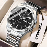 Noxwear - POEDAGAR Sport Original Men Clock Quartz Date Week Luxury Man Wristwatch Waterproof Luminous Stainless Steel Men's Watches Reloj