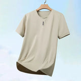 Noxwear - 2025 New Men's Business Casual Three Button V-neck Short Sleeved T-shirt Korean Style Summer Comfortable Versatile Top