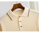 Noxwear - 100% Merino wool men's lapel short sleeved sweater T-shirt new knitted casual business men's pullover sweater wool T-shirt summe