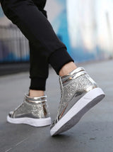 Noxwear - Men's Boots Nightclubs Fashiona Sequins With Diamonds Gold Leather Boots Trendy High Top Sports Casual Shoes Large Size 38-48