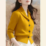 Noxwear 2025 New Spring Autumn Turndown Collar High End Women Knitt Cardigan Sweater Fashion Korean Version Female Knitwear Tops