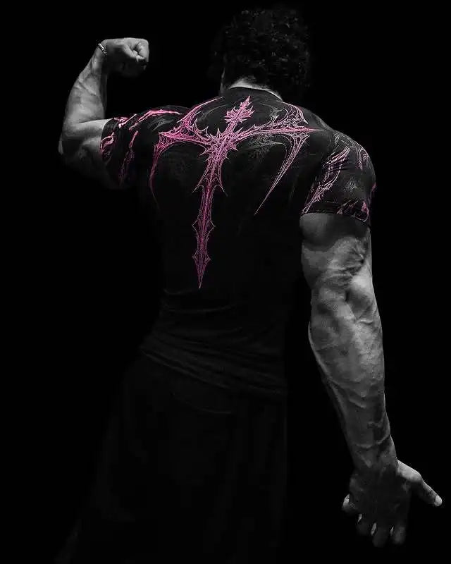 Noxwear - GYM T-shirt Men's Dark Gothic Print Muscle Tee  High Elasticity And Quick Drying Exercise For Bodybuilding Training 2025 Summer