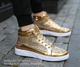 Noxwear - Men's Boots Nightclubs Fashiona Sequins With Diamonds Gold Leather Boots Trendy High Top Sports Casual Shoes Large Size 38-48