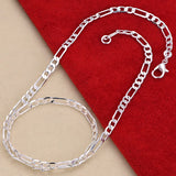 Noxwear - Noble new arrive 925 sterling silver 4MM chain for men Women Bracelet Necklace jewelry set lady Christma gifts charms wedding