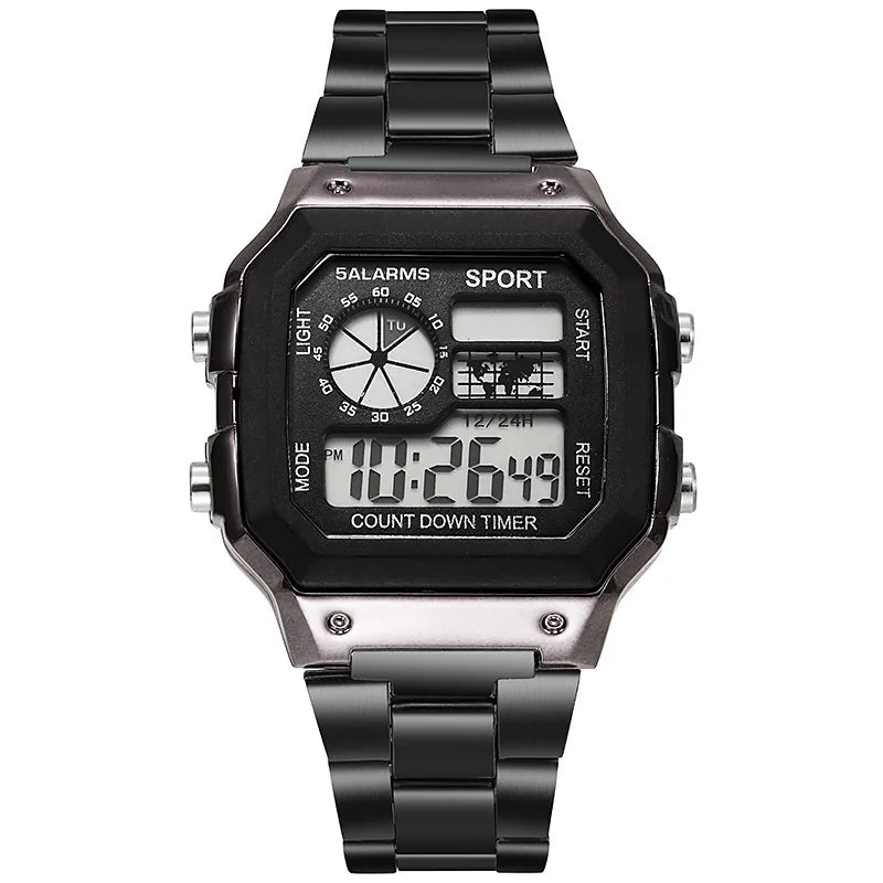 Noxwear - MAYZHISU Classic Men's Digital Watches Luxury Stainless Steel Strap Sport Watches Men Military Clock LED Sport Wristwatch