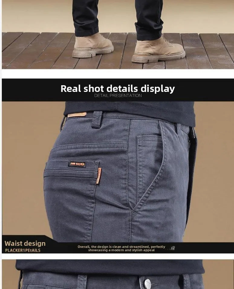 Noxwear - 2025 Summer Thin Cotton Men's Casual Pants Trendy Versatile Elastic Light Business Trousers Work Formal Slim Straight Pants