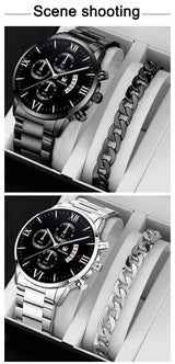 Noxwear -  Mens Fashion Business Quartz Watch Fashion Fake Three Eye Six Pin Calendar Men Watch Stainless Steel Belt Men Watches