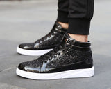 Noxwear - Men's Boots Nightclubs Fashiona Sequins With Diamonds Gold Leather Boots Trendy High Top Sports Casual Shoes Large Size 38-48