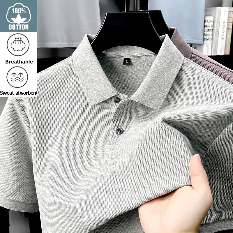 Noxwear - Men's 100% Cotton Polo Shirt - Summer Casual Breathable Tee,19 Colors,Ideal for Golf and Sports,Business Casual,Silk-Like Finish