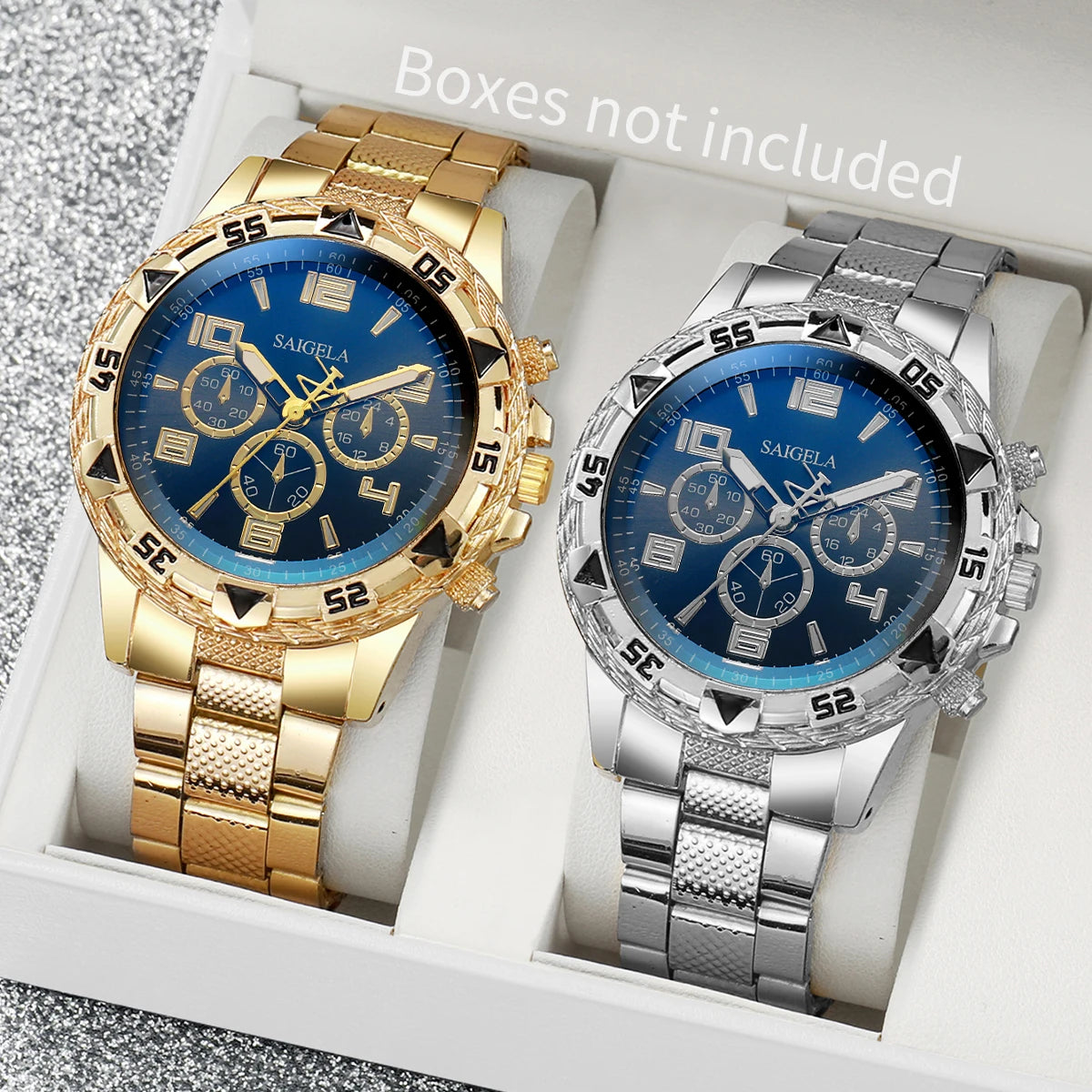 Noxwear - 2pcs/set Men Business Watches Fashion Arabic Dial Steel Band Male's Quartz Watch Set (Without Box）