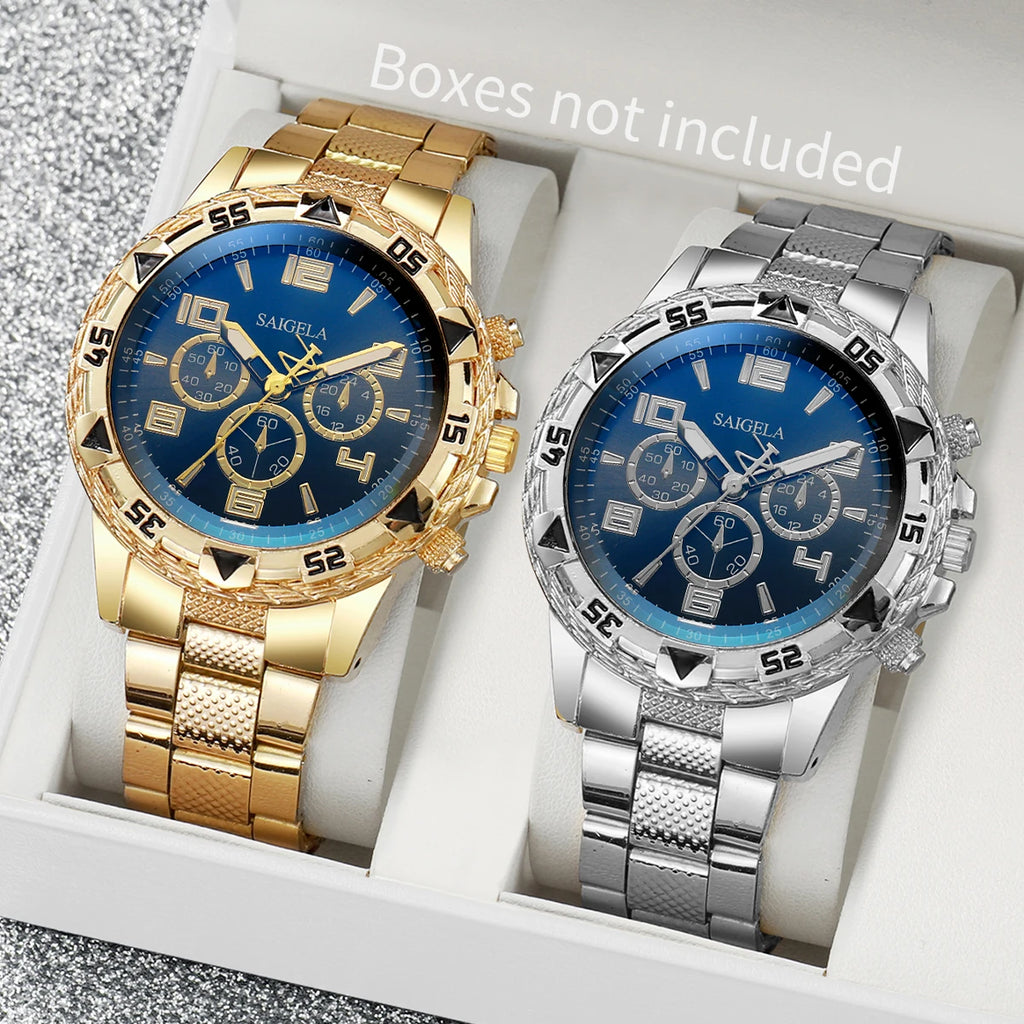 Noxwear - 2pcs/set Men Business Watches Fashion Arabic Dial Steel Band Male's Quartz Watch Set (Without Box）